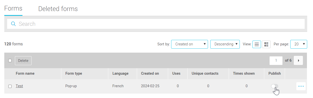 publish or unpublish your form from the forms' listing