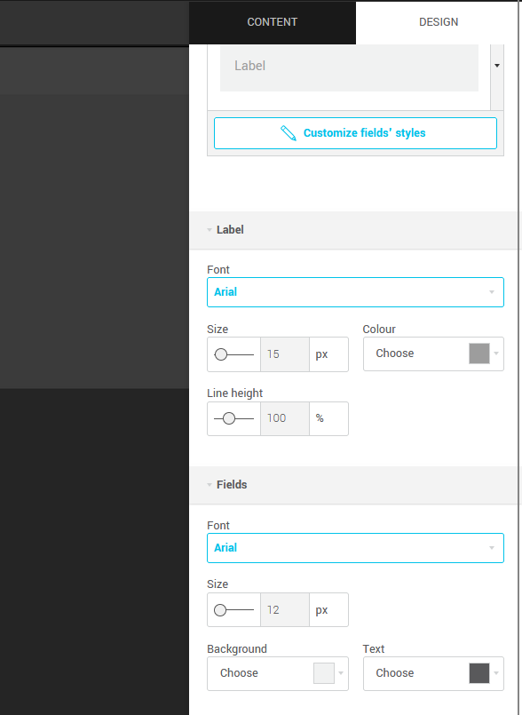 edit the labels and fields text styles